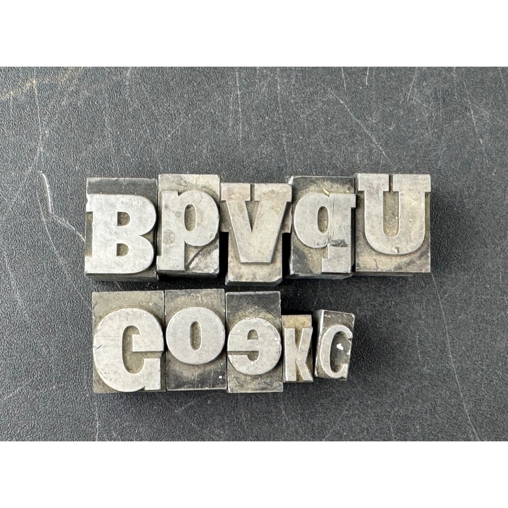 Vintage Metal Letterpress Blocks Printing Stamps Industrial Type‎ Set 9pc
